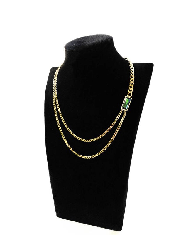 Nouveau Joli Collier En Acier Inoxydable Pendentif Emeraude