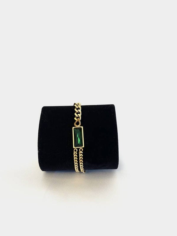 Bracelet en Acier Inoxydable Pendentif Emeraude