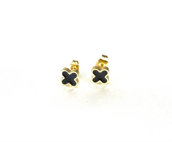 Boucles d'oreilles en forme de fleur noire en acier inoxydable