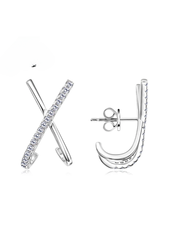 Sterling Zilveren X-Vormige Oorstekers – Moissanite Diamanten – 18k Verguld – Inclusief Certificaat