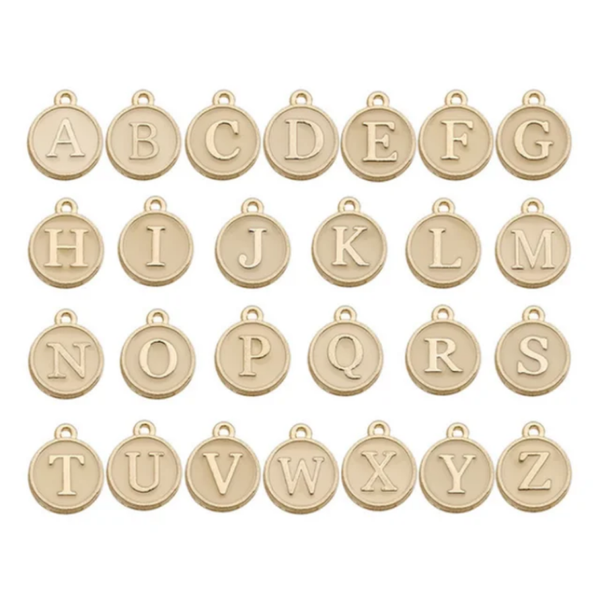 Champagne Emaille Letter Bedel – Stainless Steel – 12 mm – Per Stuk