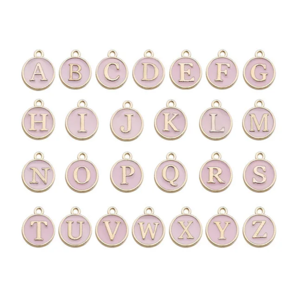 Licht Roze Emaille Letter Bedel – Stainless Steel – 12 mm – Per Stuk