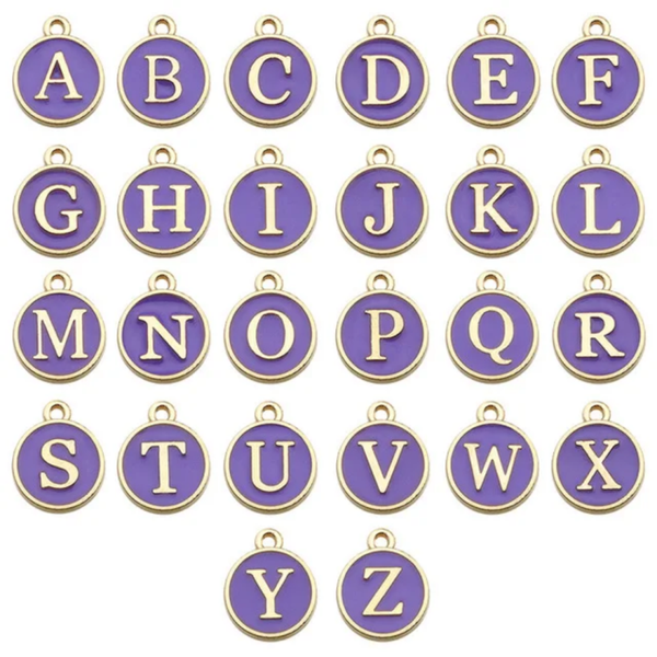 Paarse Emaille Letter Bedel – Stainless Steel – 12 mm – Per Stuk