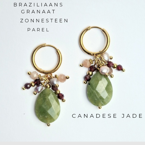 Cluster oorbellen met Canadese Jade