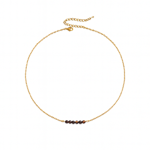 Minimalistische Edelsteen Ketting – Stainless Steel Goud/Zilver – 42+6 cm – 3 mm Natuursteen