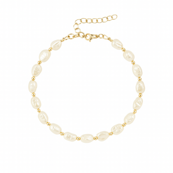 Zoetwaterparel Armband – 8mm Parels – Stainless Steel Goud/Zilver