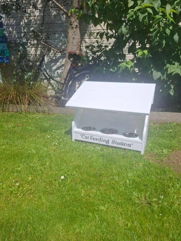 🐱 Luxe Houten Katten Voerstation met Dak – Handgemaakt & Op Maat