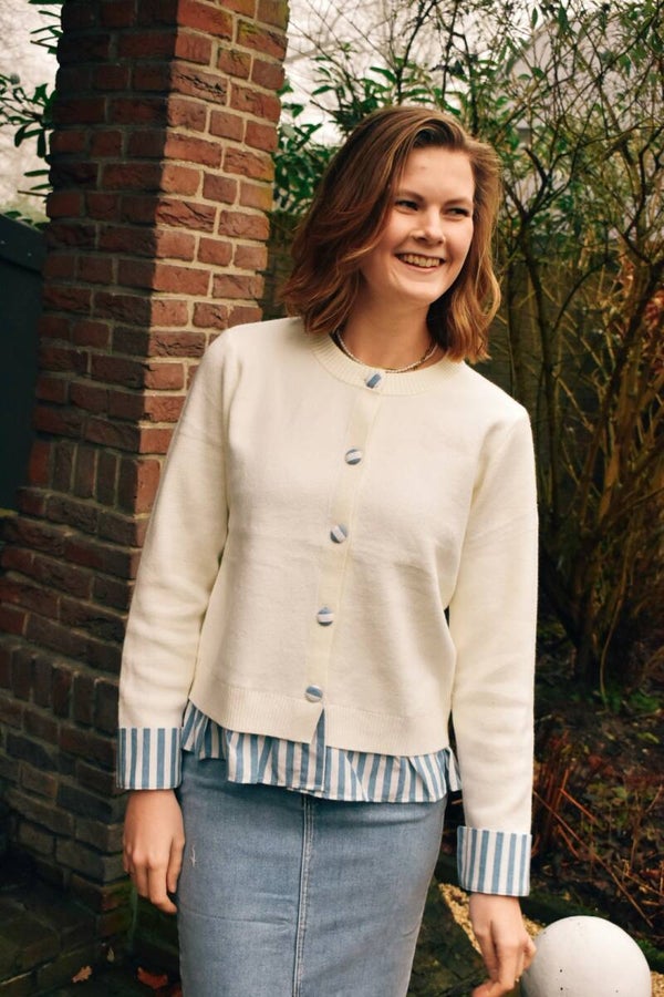 Blue white blouse top