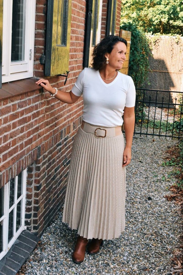 pied de poule camel skirt