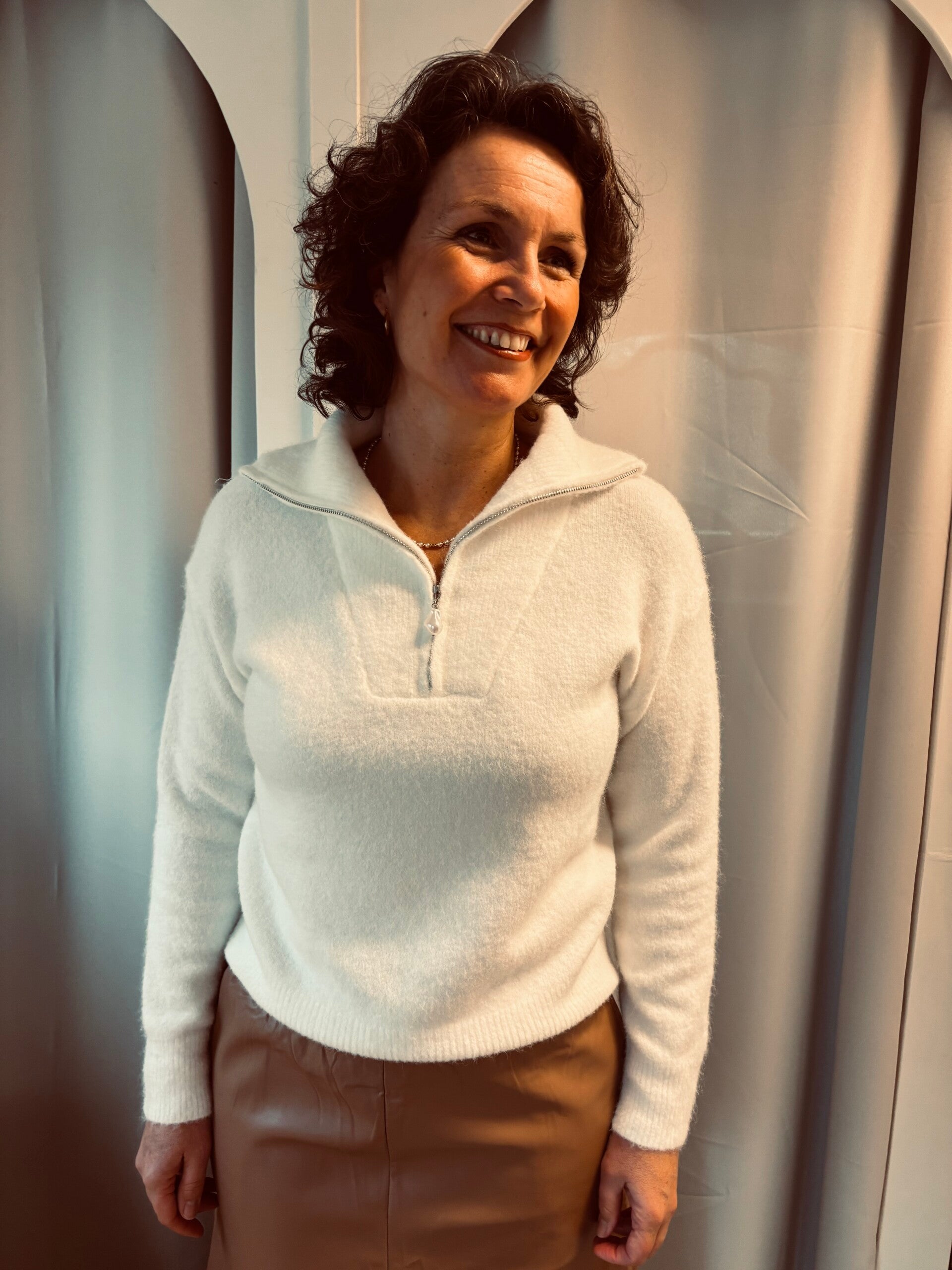 White zipper sweater
