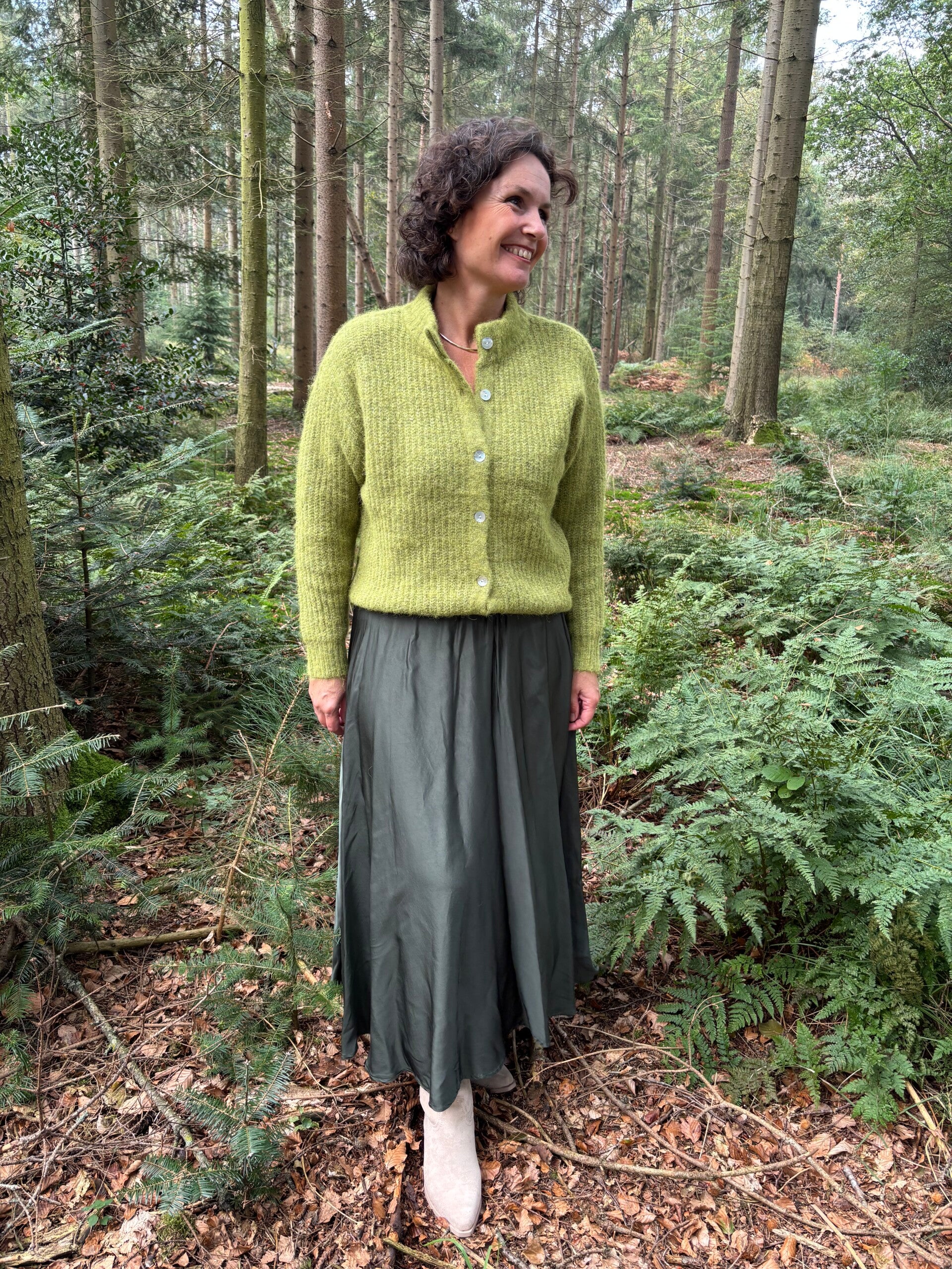 Autumn satin skirt green