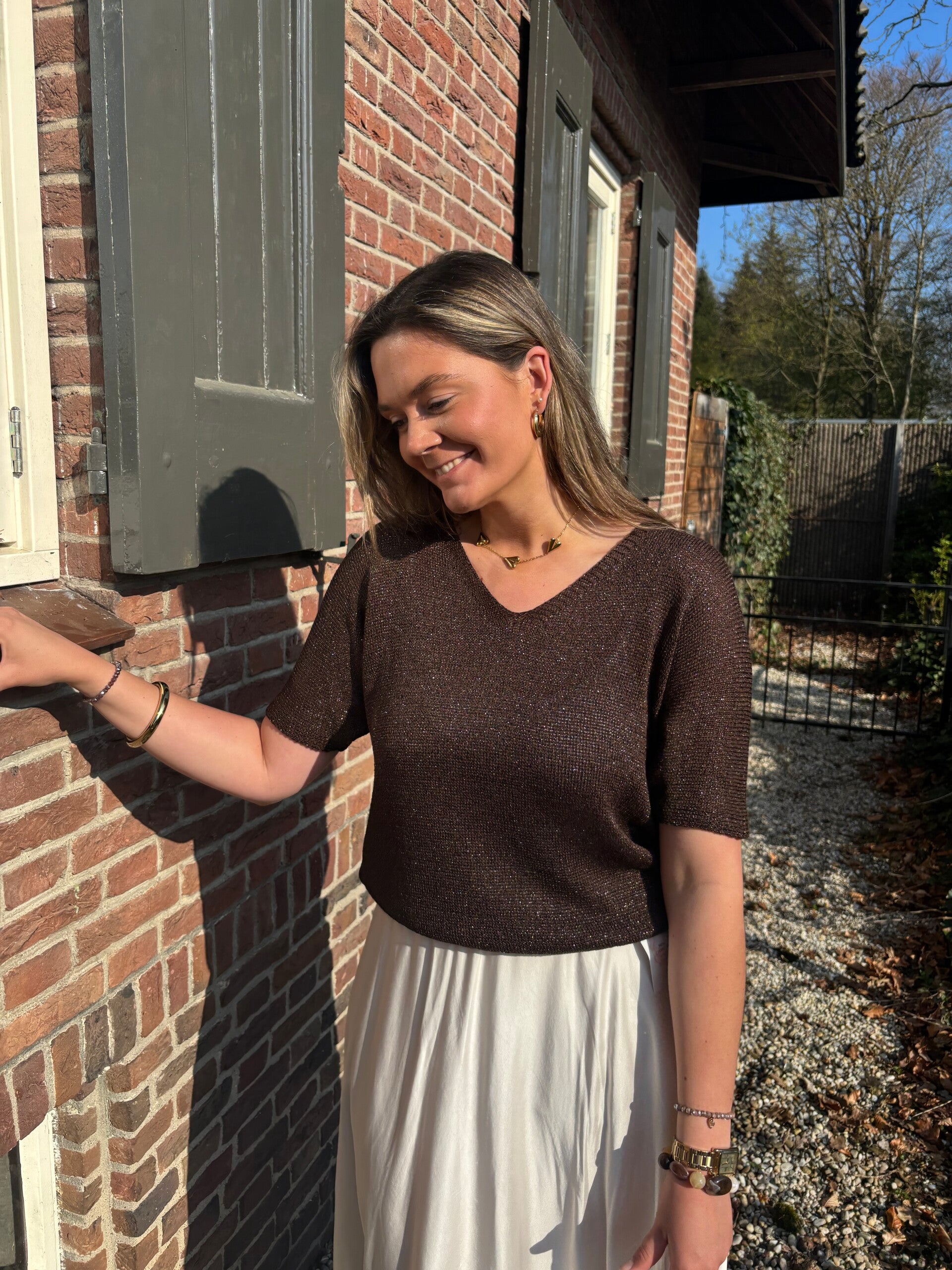 Brown lurex top