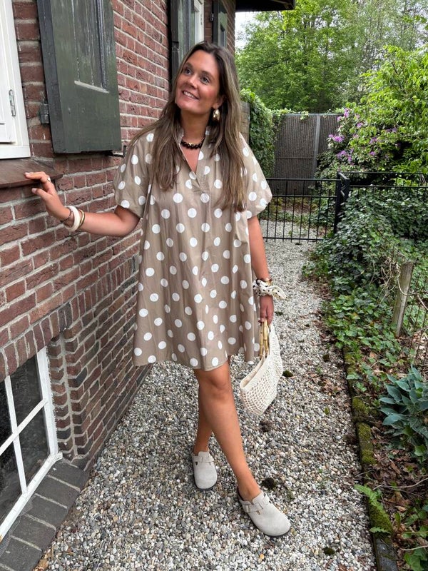Camel White dots dress