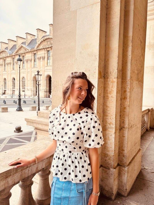 White blue Paris top