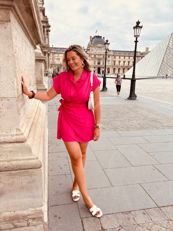 Paris pink wrap dress