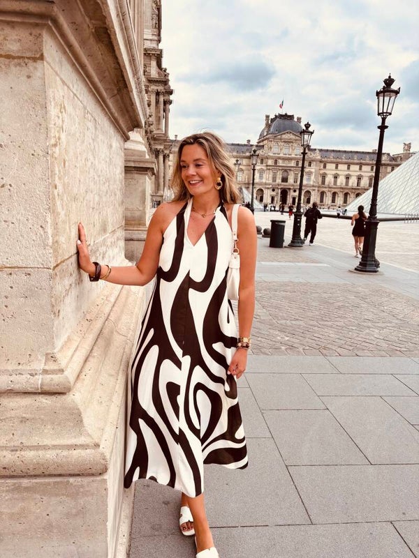 Brown White long dress