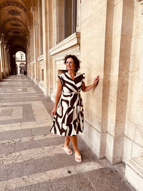 Brown White chic dress