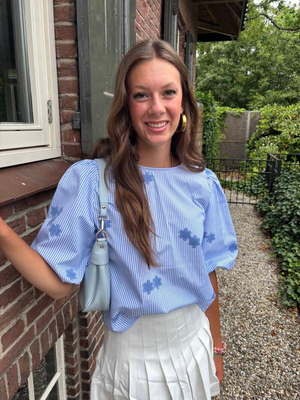 Blauw witte blouse top