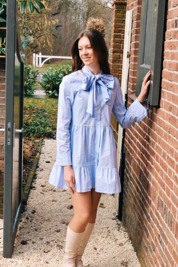 blauw wit strik jurkje