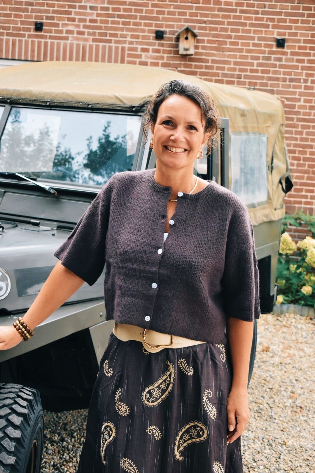 t bruine korte mouwen vestje