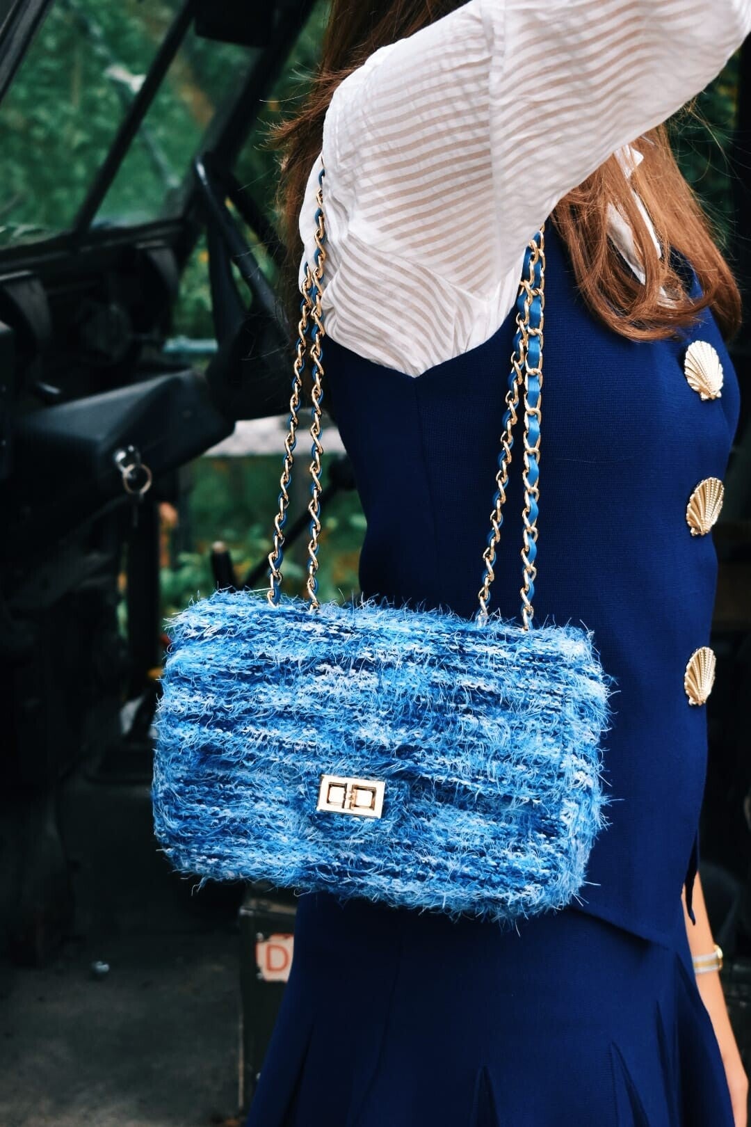 blue fluffy bag