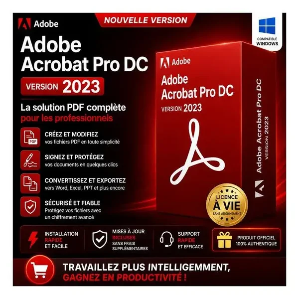 Adobe Acrobat Pro DC Version 2023 Nouvelle Version windows licence a vie