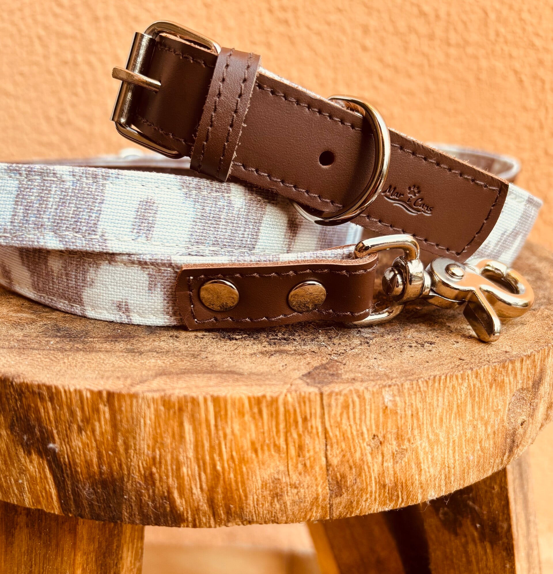 Pack Collar y correa de cuero Tramuntana Marrón