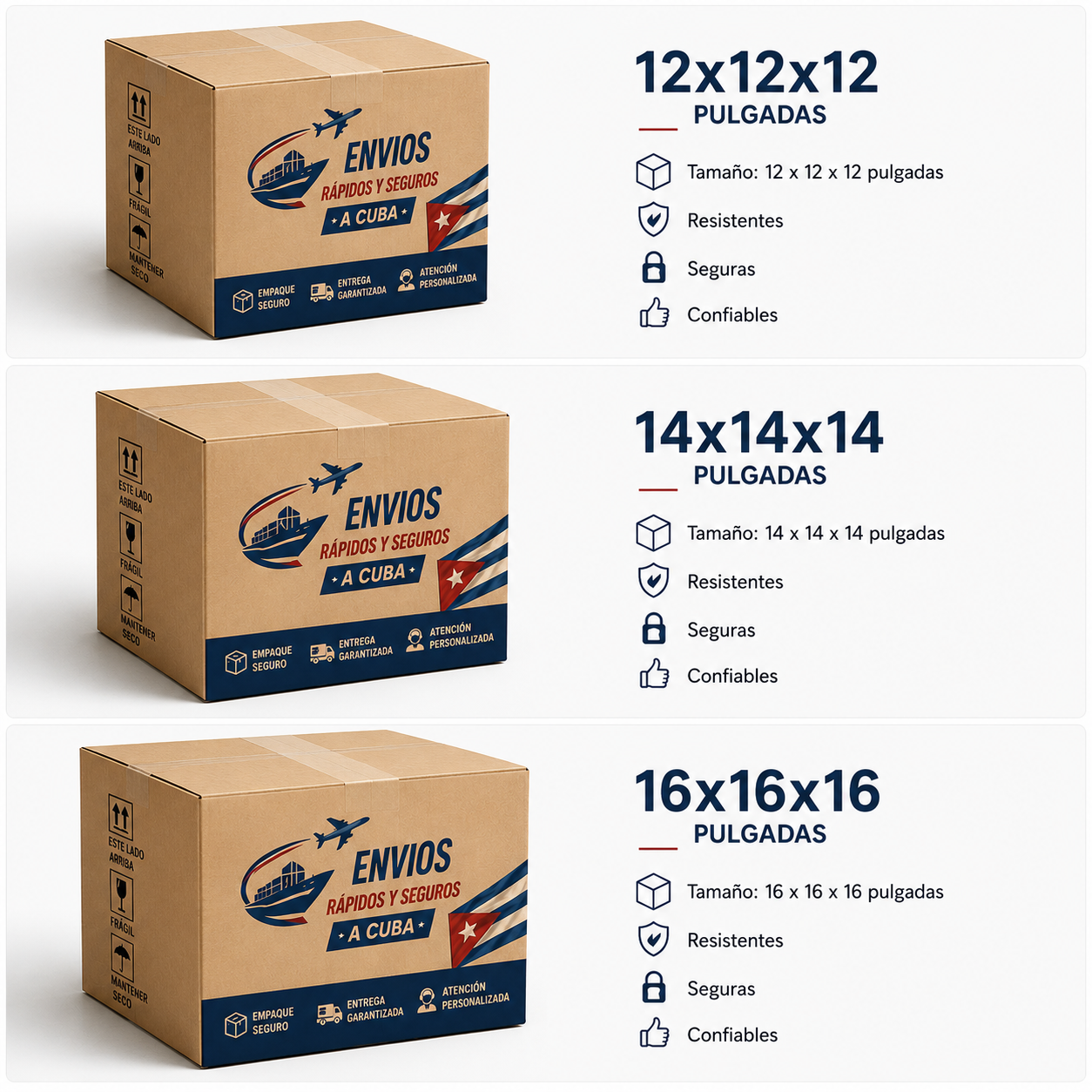 DIFERENTES TAMANOS DE CAJAS PARA CONFECCIONAR SU ENVIO