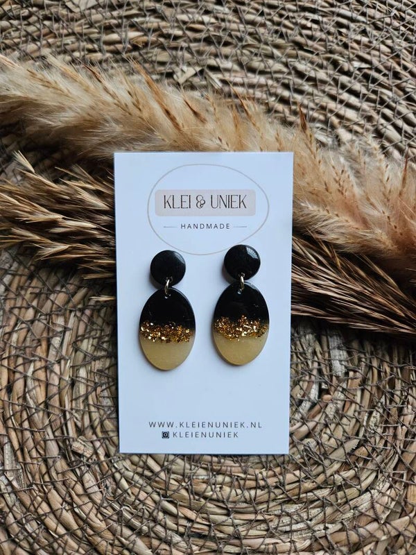Oorbel Tirsa | zwart/doorschijnend met goud