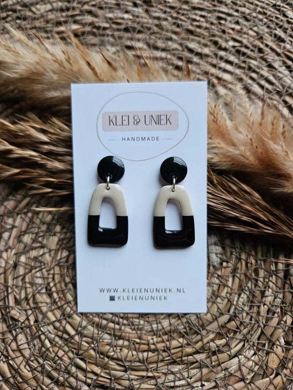 Oorbel Noa | Beige/zwart