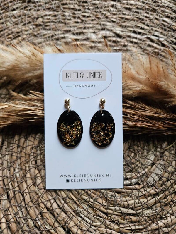 Oorbel Junia #1 | zwart met goud