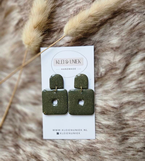 Oorbel Cloë | groen met goudspikkels