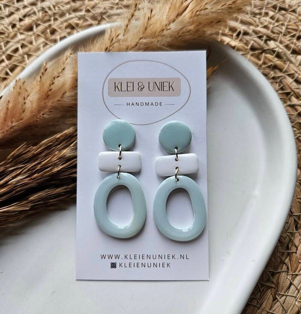 Oorbel Eunice | mintgroen met wit