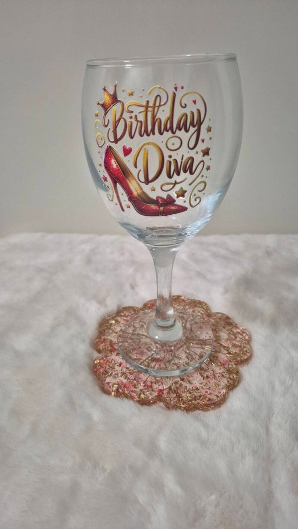 👠 Birthday Diva – Glass & Coaster Set