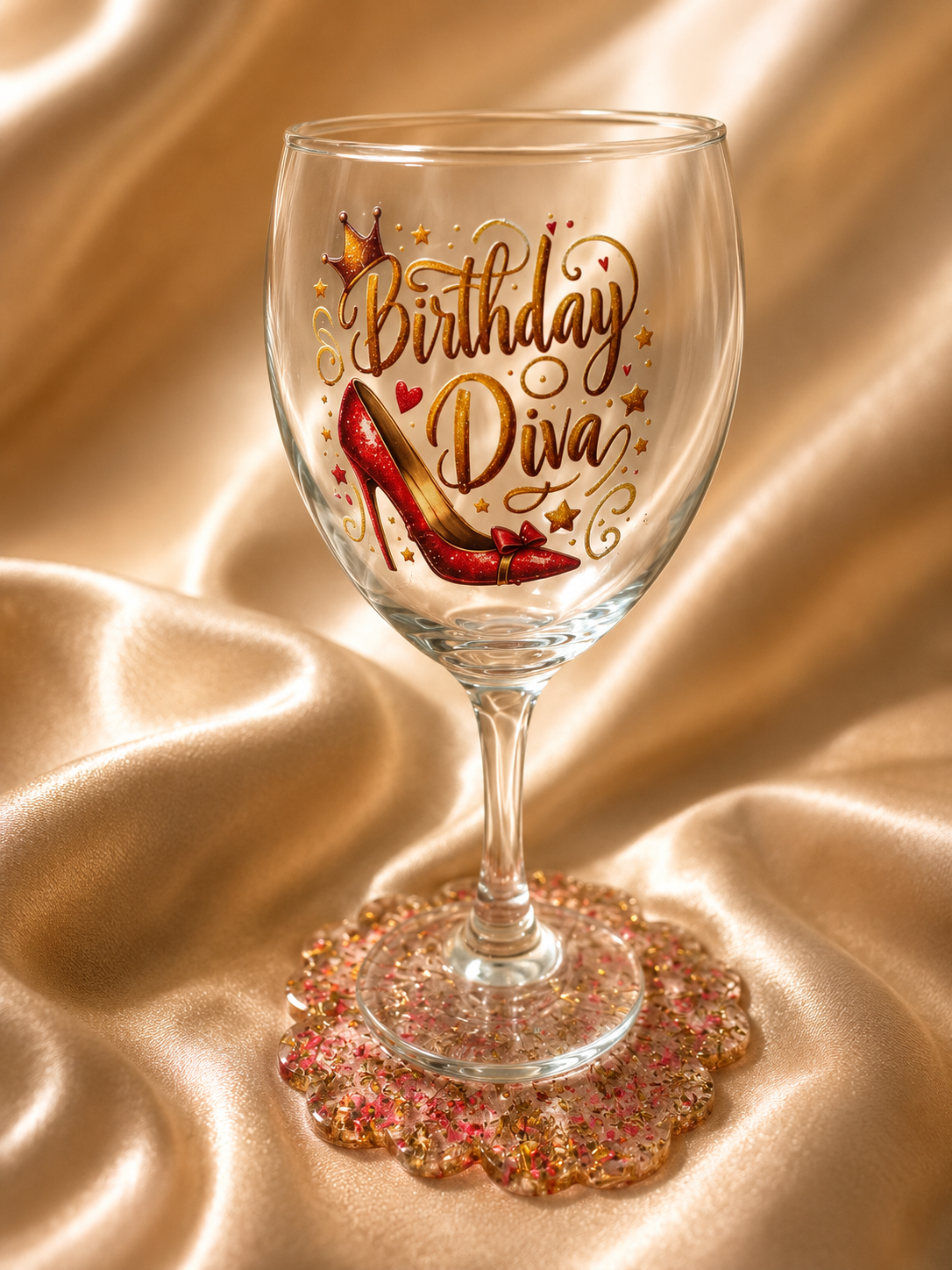 👠 Birthday Diva – Glass & Coaster Set