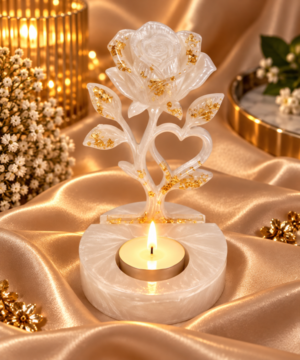 Pearl White Rose – Resin Tealight Holder