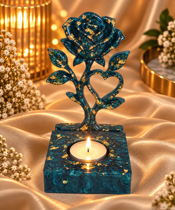 Midnight Teal Rose – Resin Tealight Holder