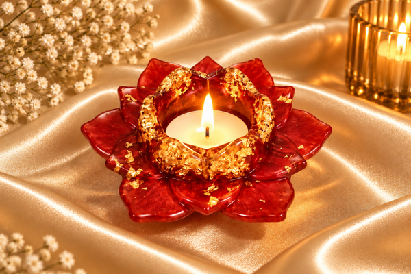Ruby Red Elegance – Lotus Candlelight Holder