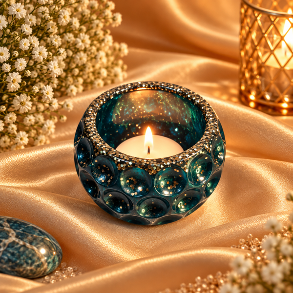 Teal & Gold Sparkle Theelichthouder