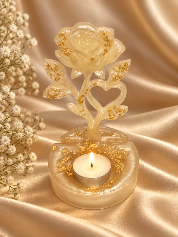 Light Gold Rose & Heart – LED-theelichthouder