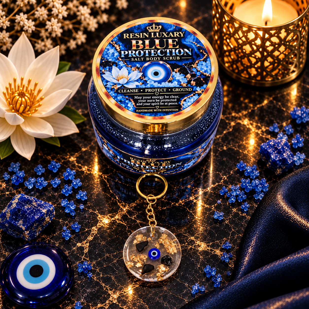 Blue Protection – Salt Body Scrub + Handmade Protection Charm 🧿