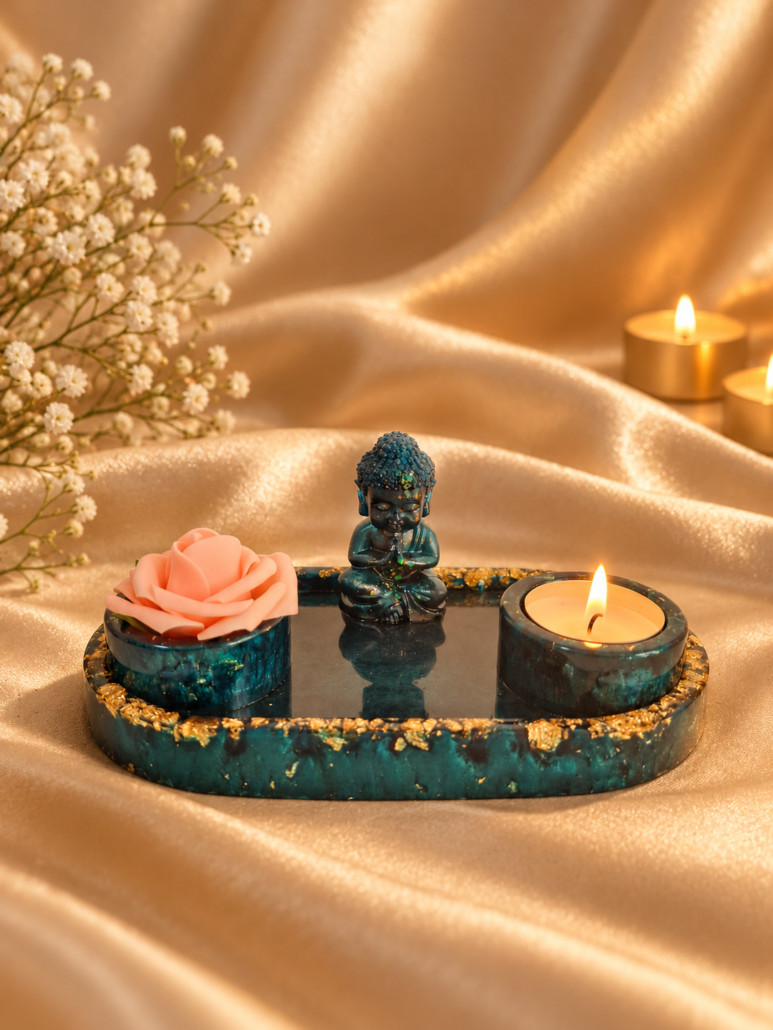 Buddha Serenity – Luxe harsdienblad met theelichthouders