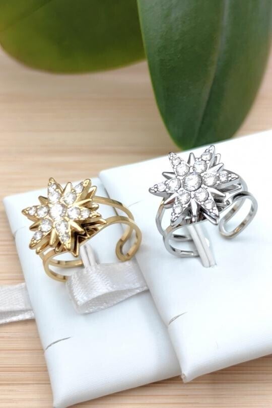 Bague en stress Étoile Solaire - Acier inoxydable - Ajustable