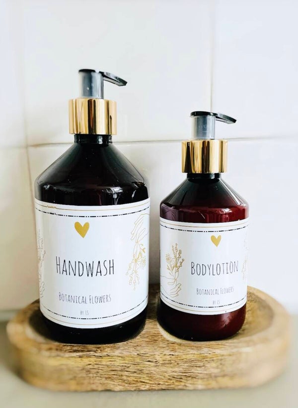 Handwash & bodywash met houten schaal