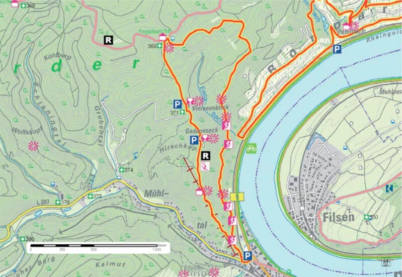 Karte für den Klettersteig Boppard