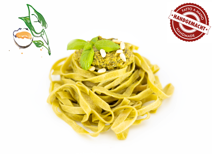 Grüne Tagliatelle (7mm) mit Ei und Spinat, handgemacht, 500 g frische Pasta