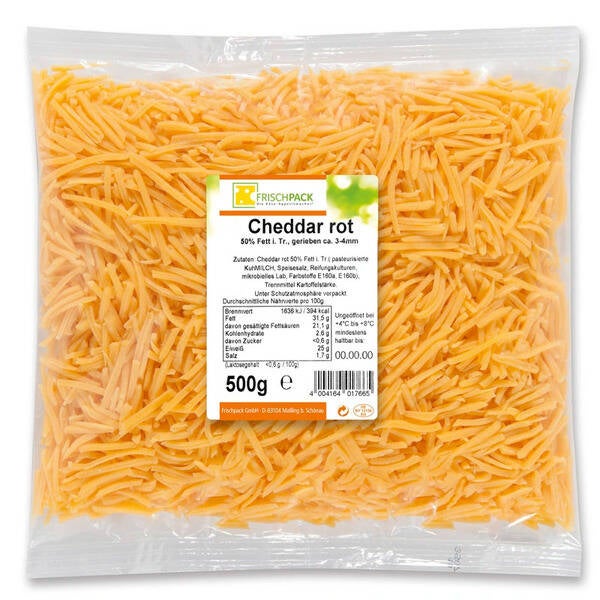 FRISCHPACK Cheddar rot 50 % gerieben 500 g
