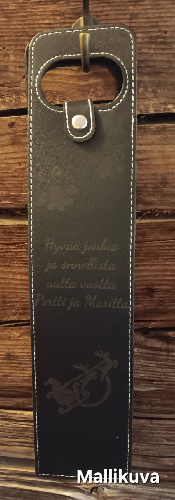 Viinipullokassi musta tekonahka personoitu