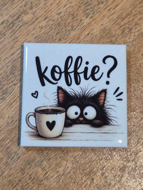 Magneet tegel | koffie? Poesje