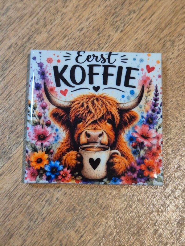 Magneet tegel | hooglander eerst koffie